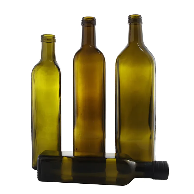 250ml 500ml 750ml 1000ml Food Grade Olive Oil Glass Bottles Dark Green Square Empty Packaging for Olive Oil