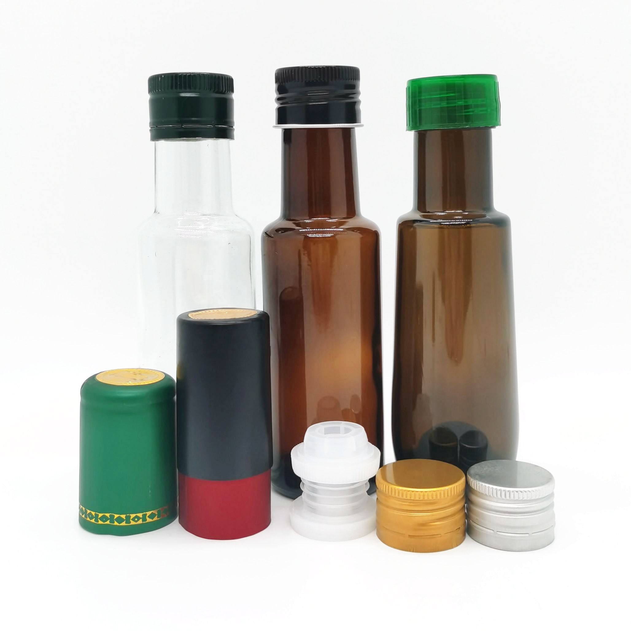 Popular Custom 250ml 500ml 750ml Dark Green Glass Cooking Olive Oil Empty Bottles with Seal Plastic Lids
