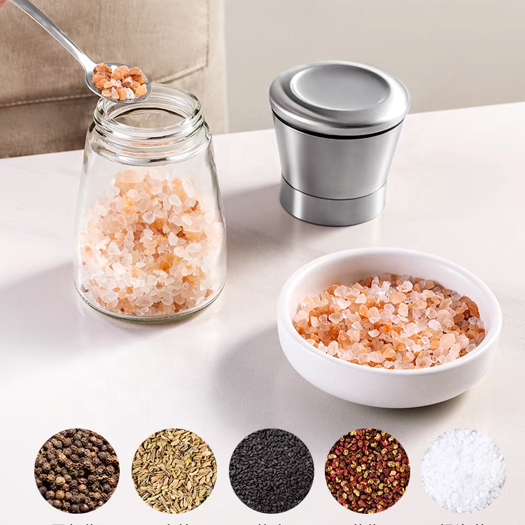 150ml 180ml Glass Bottle Salt and Pepper Mill Ceramic Spice Grinder for Black Pepper and Sea Salt with Stainless Steel