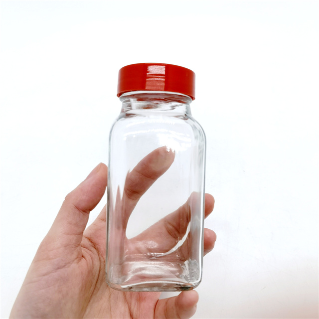 12-pack Classic Design 120ml Square Clear Glass Spice Jar With Shaker Top and Red Cap