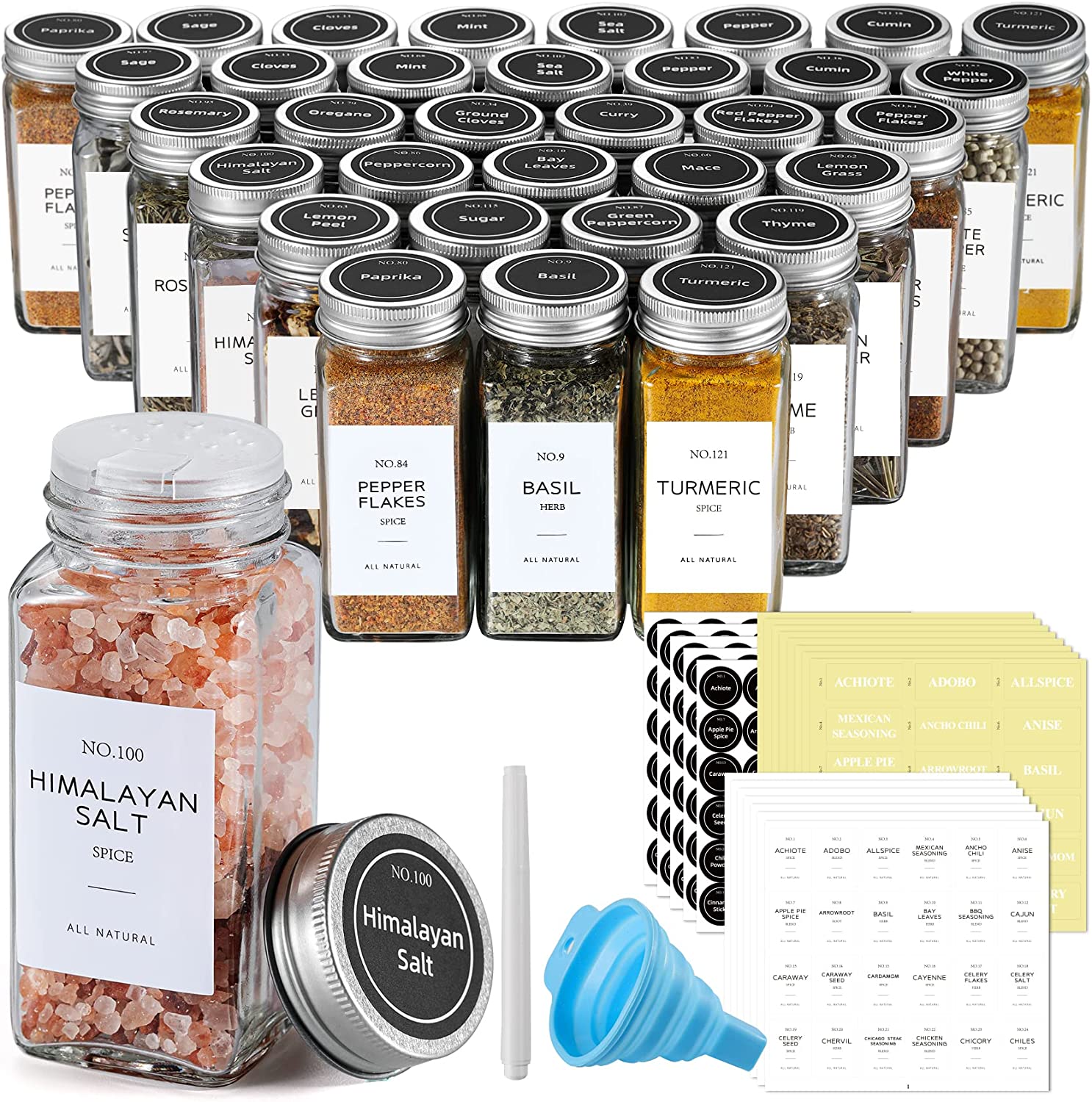 Eagle Glass Brand Hote Selling 24pcs Spice Jars With Labels Set High Quality 4oz Glass Spice Jars With Bamboo Lids Set