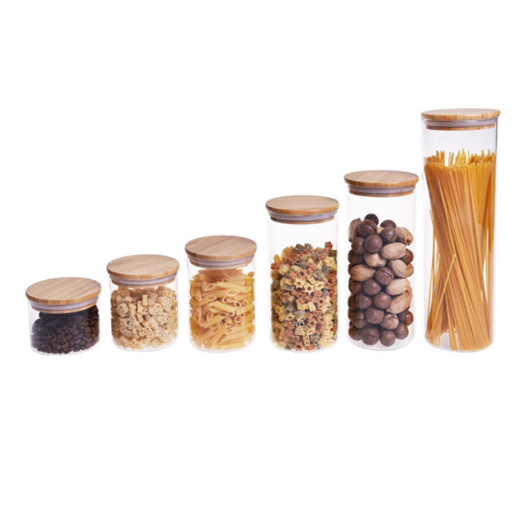 Food Jars With Bamboo Sealed Tank Lid for Kitchen Ingredients Storage Transparent Food Containers Can Storage Pasta,Coffee Beans