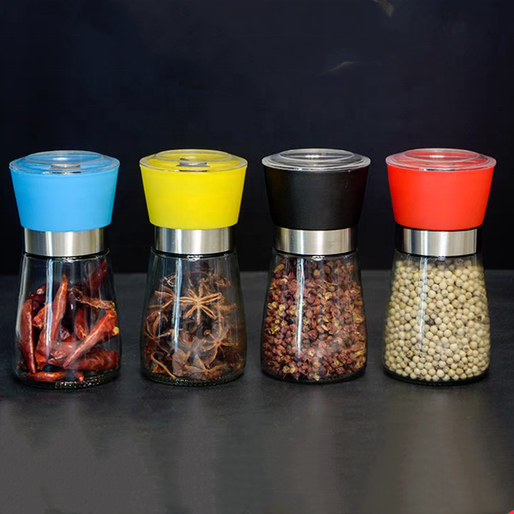 150ml 180ml Pepper Mill Grinder Stainless Steel Cap Manual Salt Pepper Glass Bottle Seasoning Kitchen Grinding for Cooking