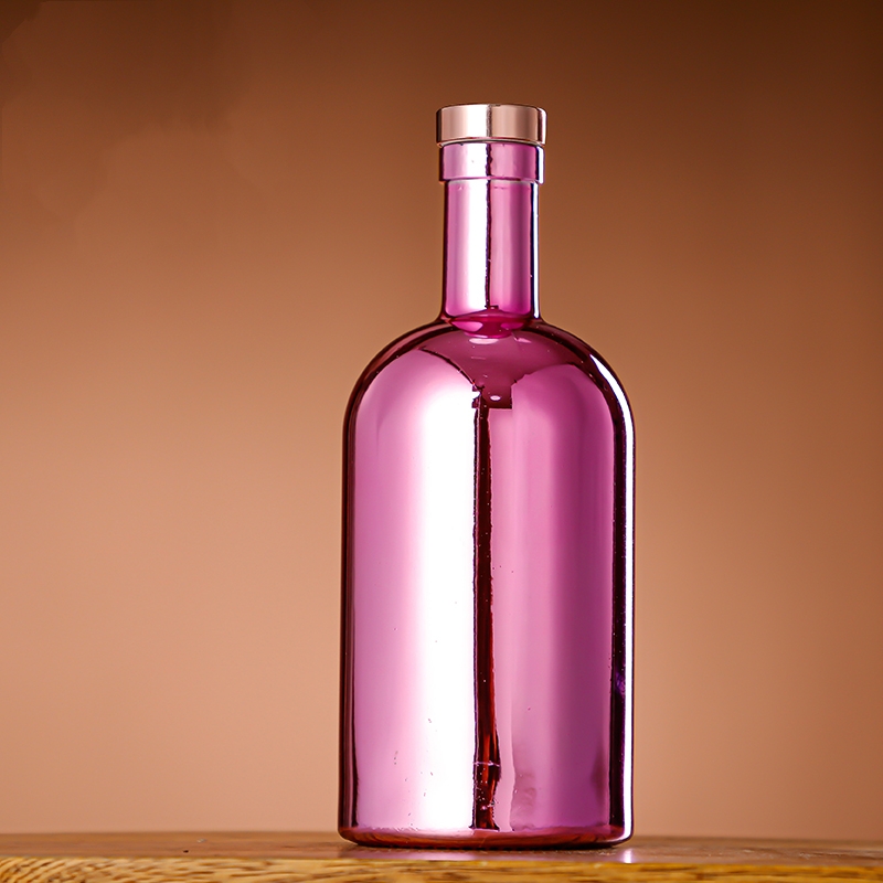 Factory Price Electroplate 375ml 500ml  750ml Pink Fruit Ginseng Iced Wine Bottles Vodka Glass Bottle for Liquor