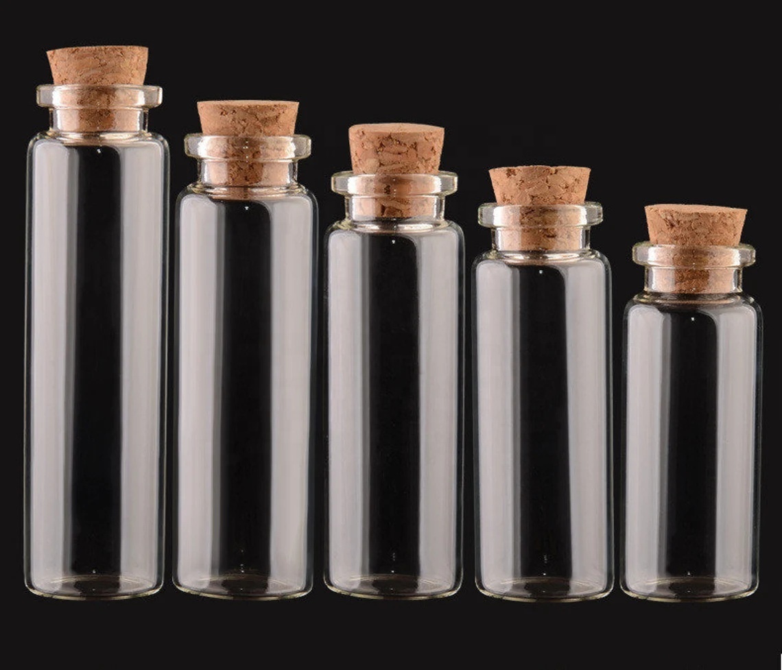 10ml to 55ml Glass Bottles in Various Sizes Cork-Top Empty Containers for Crafts Jars and Vials