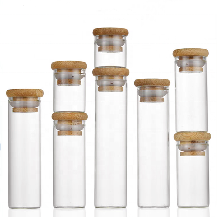 Free Sample 30mm Round Straight Borosilicate Glass Jar Kitchen Dried Fruit Storage Jar With Bamboo Lid Custom Food Jar