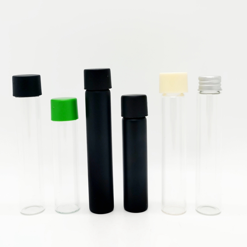 Colored 116m 120mm 150mm Smell Proof P Re Roll Packaging Glass Tube With Child Resistant Cap