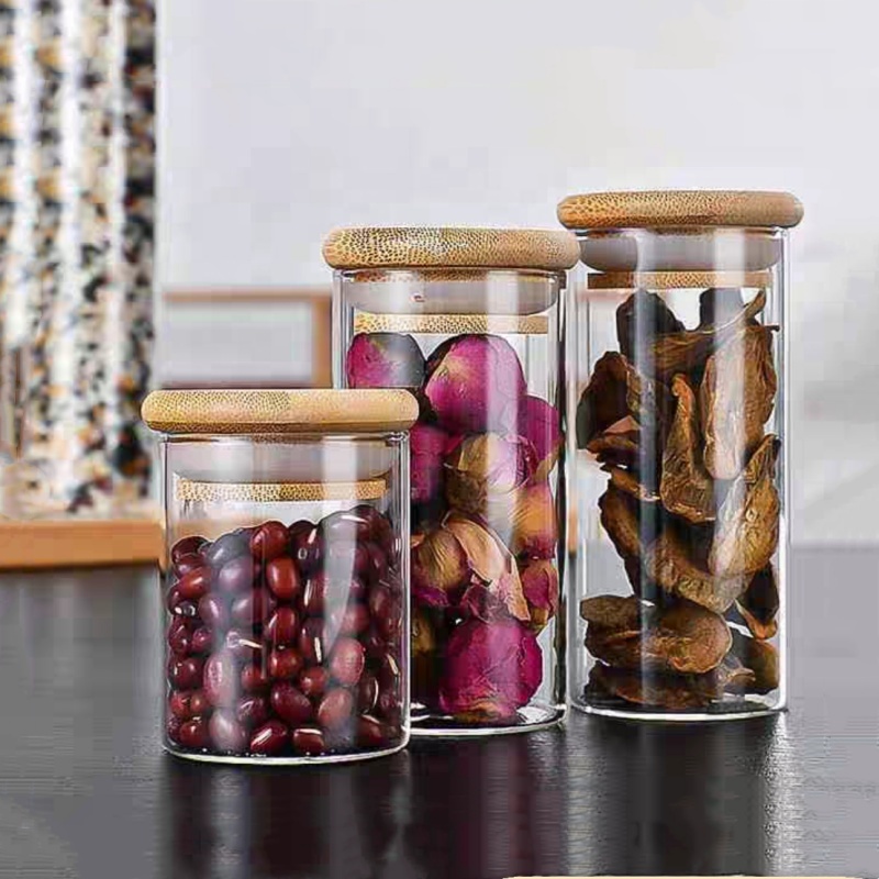 47Mm Round Straight Borosilicate Glass Jar Free Sample Food Storage Jar With Bamboo Lid Kitchen Dried Fruit Storage Jar
