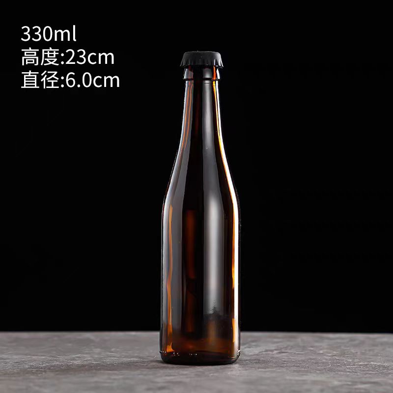 Recyclable 330ml Hot Sell Amber clear Empty Glass Beer Bottle for Sparkling Wine Alcohol Juice Beverage With Metal Crown Lid