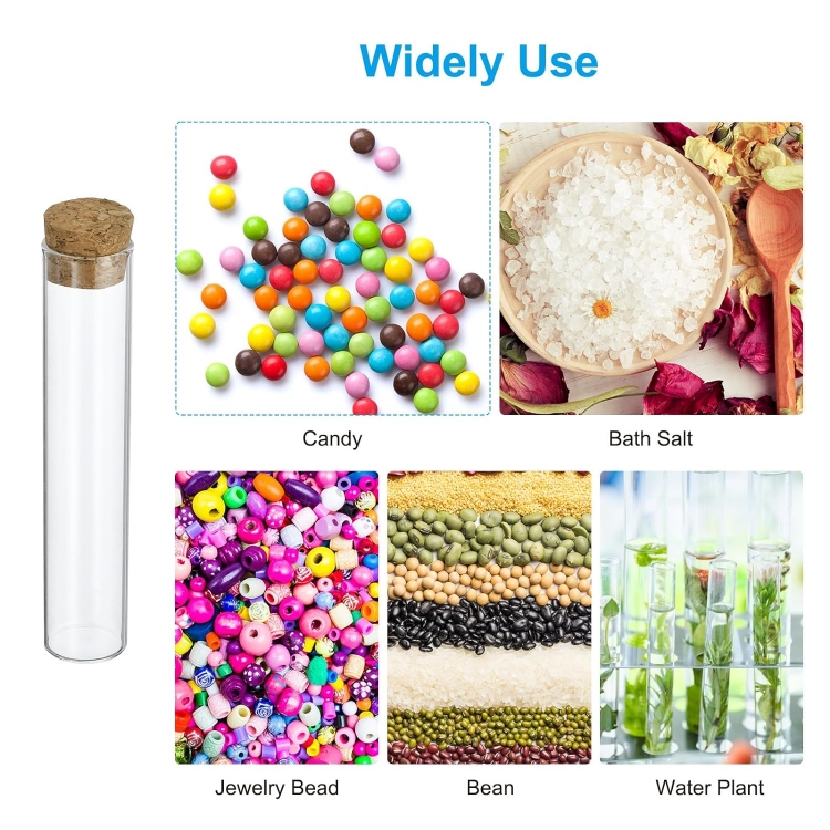 25ml Test Tubes Glass Clear Flat Bottom Test Tube Containers With Cork Stopper for Coffee Bean Jars Canisters Candy Bath Salt