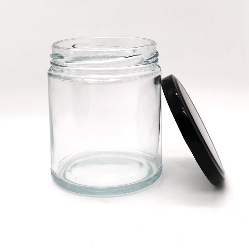 Recyclable Empty Food Grade 6oz 8oz 9 Oz Straight Sided Wide Mouth Salsa Honey Pickles Glass Candle Jar With Lid