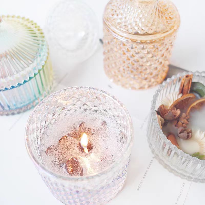Iridescent 6oz 8oz 10oz Recyclable  High Quality Empty Luxury Glass Candle Jars for Candle Making Candle Container With Lid