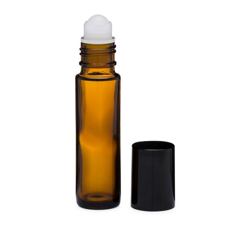 Recyclable 5/8 Dram - 4 Dram Glass Vials, Clear Amber Glass Roll -On Container Oil Vials Bottle W/ Black Screw Cap