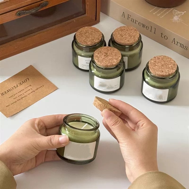 Fast Delivery Fancy Custom Empty Green Amber Transparent 100ml Glass Candle Jar With Wooden Lid