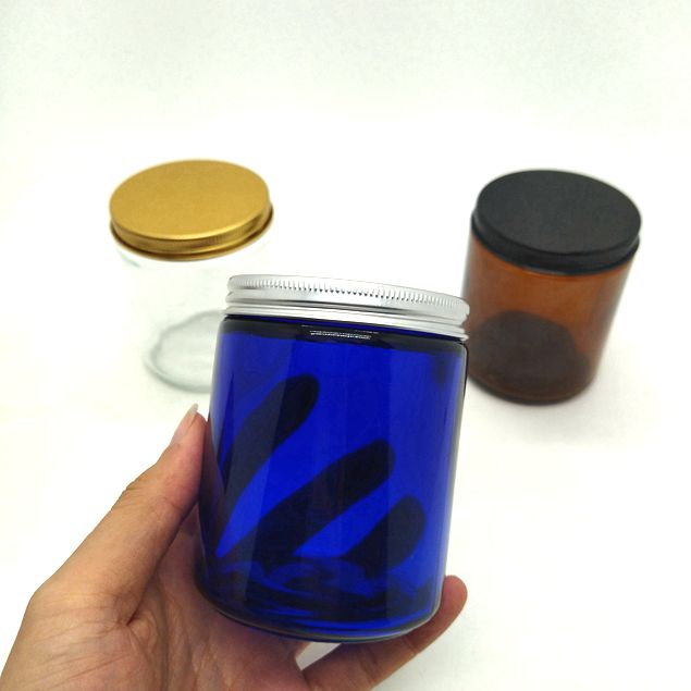Candle Container 4oz 8oz Amber Clear Luxury Empty Straight Sided Glass Candle Jar With Aluminum Metal Lids