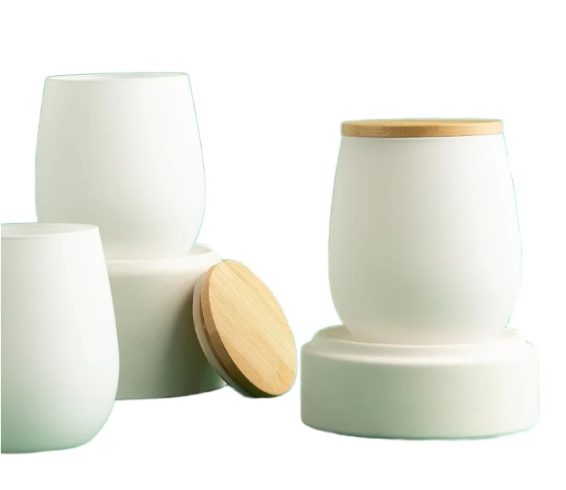 11oz Matte White Black Glass Jar With Bamboo Lids,Oval Empty Candle Containers Vessels Candle Jars for Making Candles
