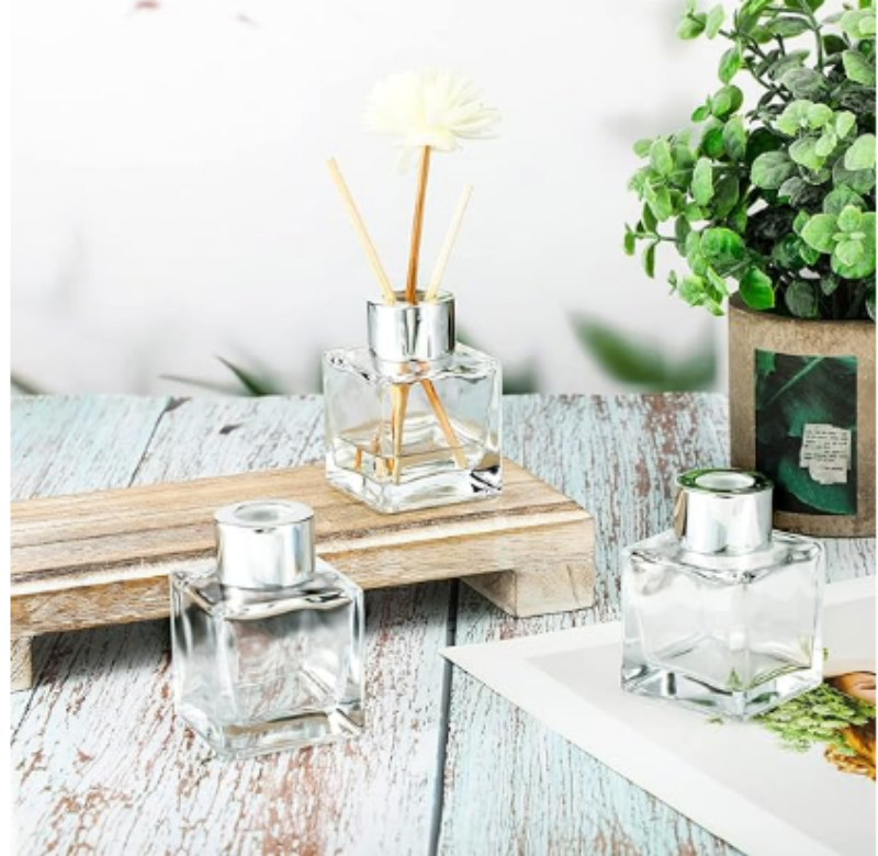 Square Luxury Black Amber Glass 500ml Large Reed Diffuser Bottle Fragrance Glass Bottle for Reed Diffuser With Wooden Lids