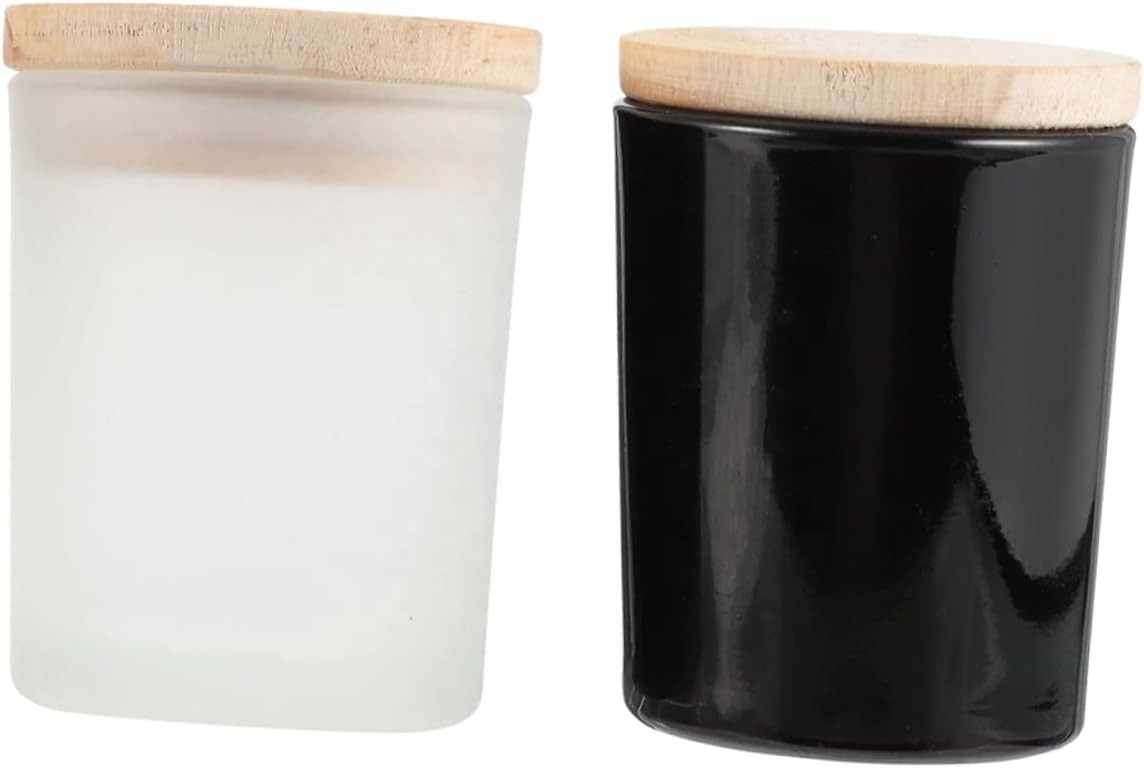 Custom 8oz and 10oz Frosted Luxury Glass Candle Jar Empty Cylinder With Wood Bamboo Gold Lid Offset Printing