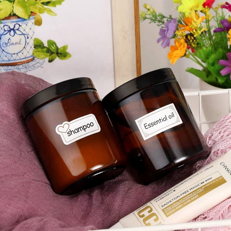 8oz 9 Oz Amber Glass Straight-sided Round Jar With 70-400 Black Metal Lid