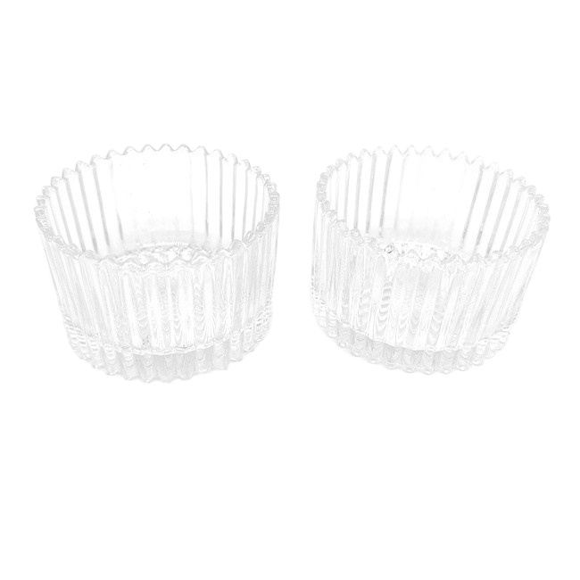 Wholesale Modern Ribbed Pleated Clear Custom Restaurant Wedding Tea Light Votive Small Glass Candle Cup Vessels Jar