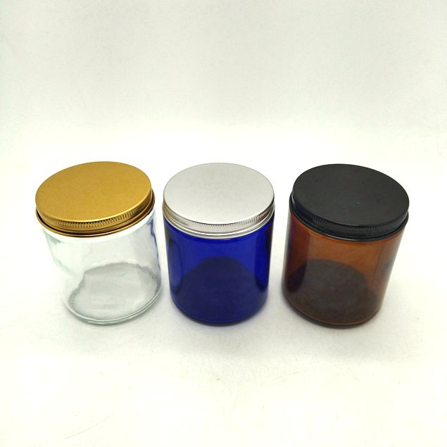 250g 4oz 8oz 16oz Amber Clear Luxury Empty Straight Sided Glass Candle Jar With Aluminum Metal Lids Factory Price