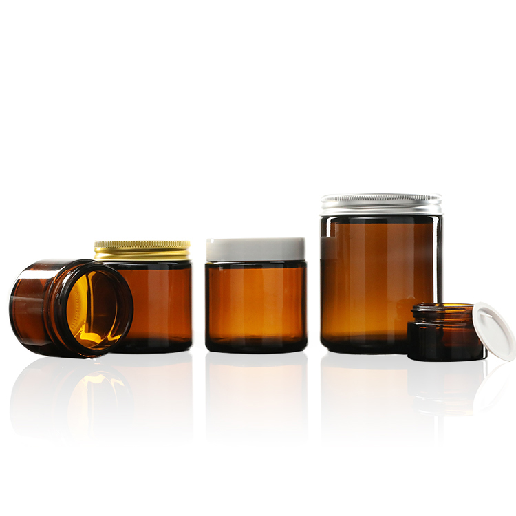 60ml 120ml 240ml 500ml Cosmetic Wide Mouth Face Eye Cream Jar Amber Candle Glass Jar With Gold Screw Lid