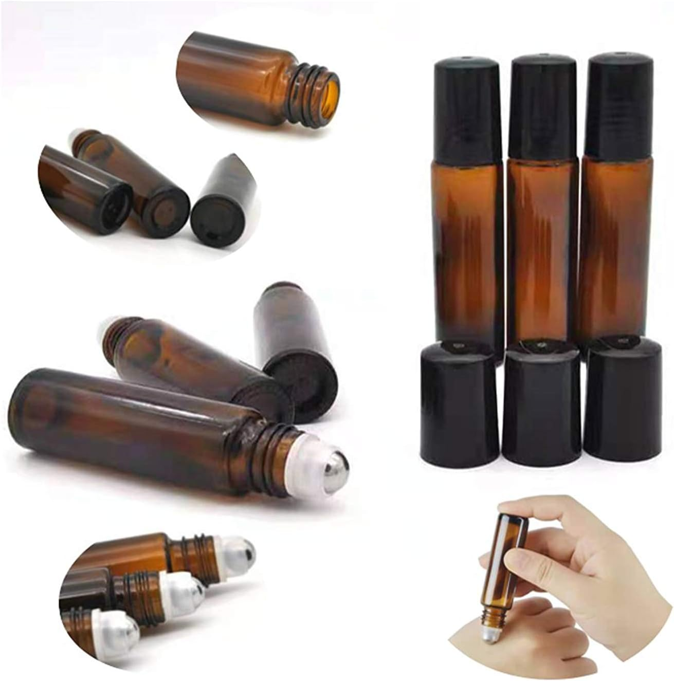 Amber Colorful  1ml 2ml 3ml 5ml  10ml Glass Roll on Bottle With Cap for Essential Oil