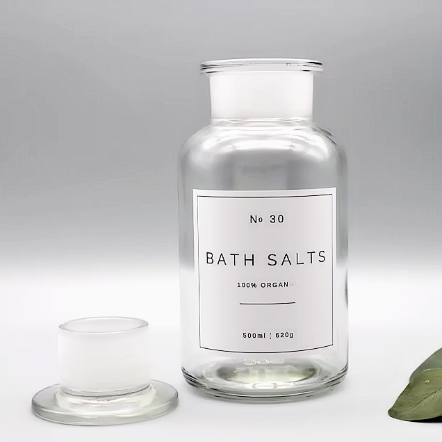 Refillable Clear Glass B Ath Salts Jar Vintage Style Apothecary Bottle With Glass Stopper Eco Friendly Decorative Storage Jar