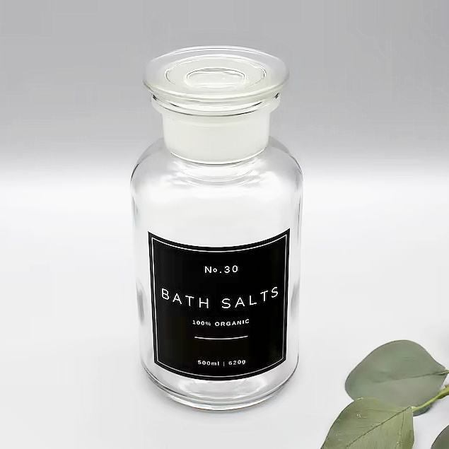 Clear Glass Apothecary B Ath Salts Jar 500ml  - Eco-Friendly | Reusable | Urban | Industrial Bathroom Décor