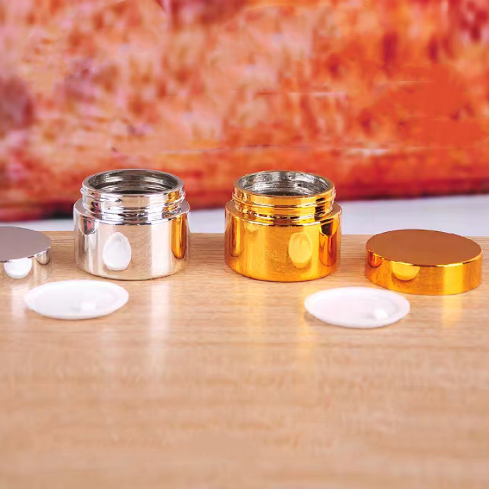 Luxury Shiny Cosmetic Container Body Butter Facial Eye Cream 50ml Round Sliver Gold Glass Jar With Lid