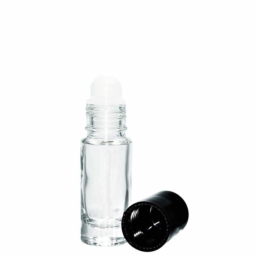 1/3 Oz. (10 Ml) 1/6 Oz. (5 Ml) Clear Glass Roll-on Bottle With Black Cap (Plastic Ball)