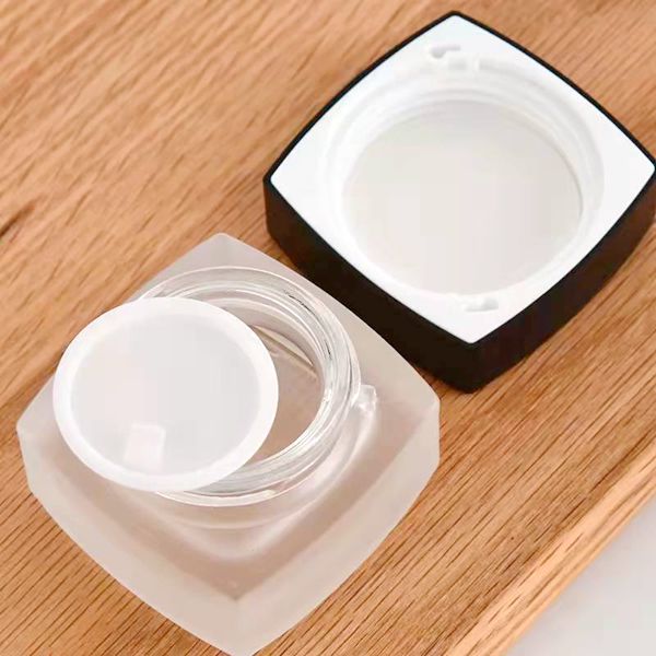 20g/50g Frosted Glass Cream Jar Square 50ml Transparent Cosmetic Bottle With Black Plastic Cap for Skin Care Oil Packaging