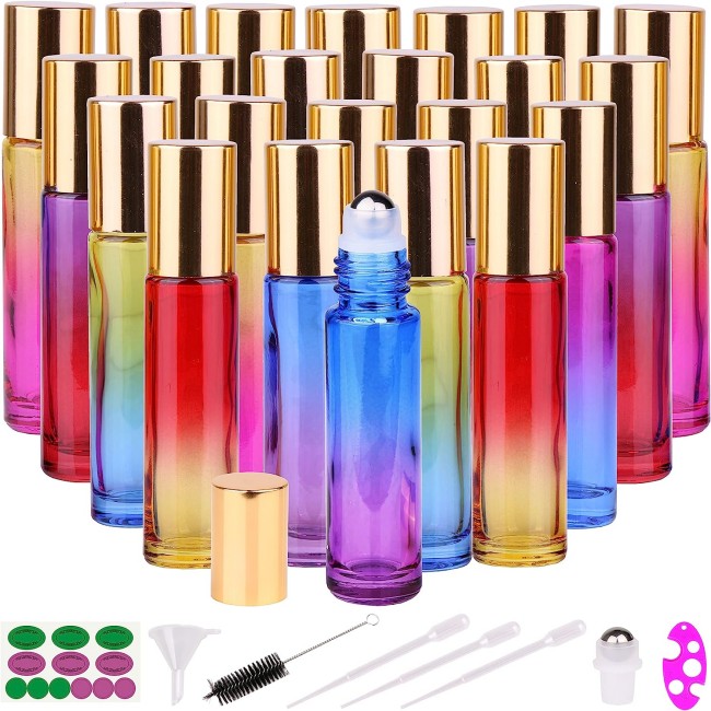Wholesale 10ml Clear Amber Blue Glass Roll-On Bottle Empty Essential Oil Lip Gloss Tube With Metal Roller Ball 30ml Volume