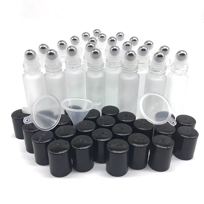 5ml 10ml 15ml Custom Empty Round Roller Ball Mini Clear Amber Black Blue Small Perfume Essential Oil Glass Roll on Bottle