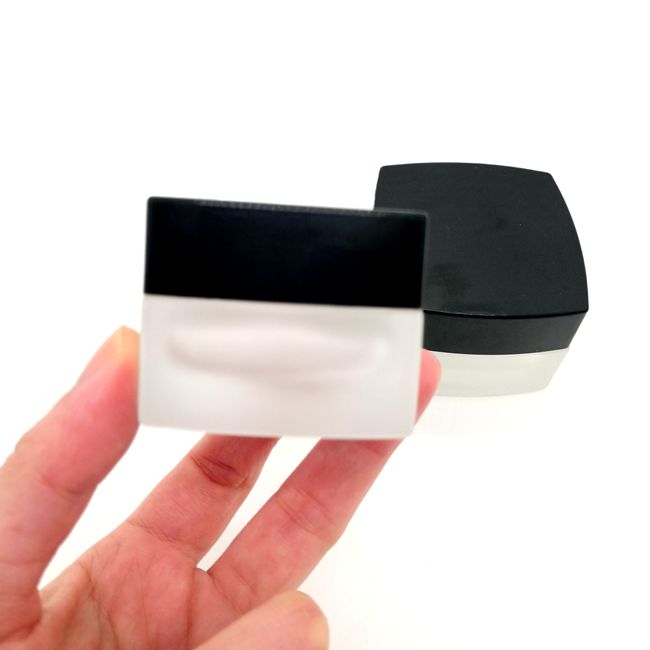 Frosted Glass Jar 20g 50g Thick Glass Square Cube Cosmetic Glass Jars With Black Lid for Oil Lip Balm Wax Cosmetics