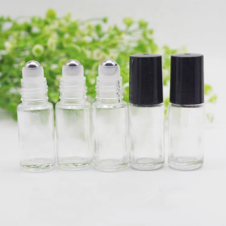In Stock 3ml 5ml 10ml Glass Bottle Clear Roll on Bottle with Black Cap Glass Ball