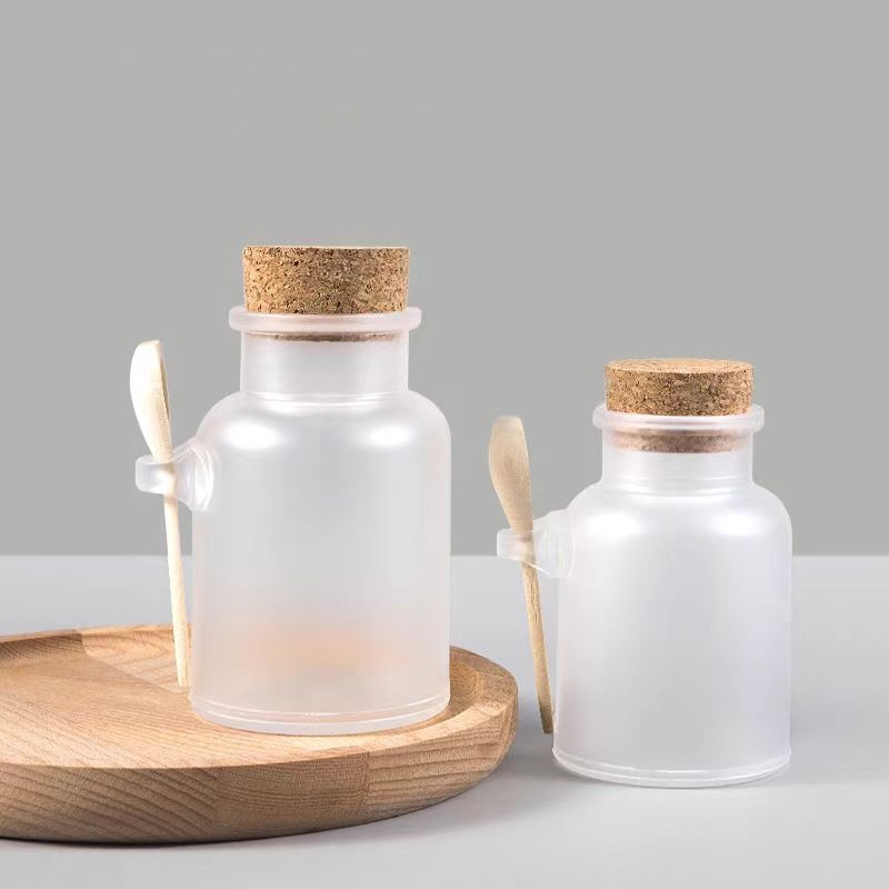 Body Scrub Container Cosmetic Packaging 100ml 200g 300g 500g Empty Plastic Bath Salt Jar With Cork Stopper