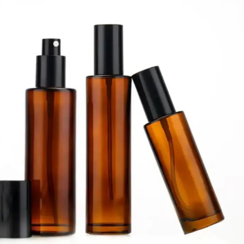 30ml Amber Glass Pump Bottle Hot Stamped Lotion Spray Bottle With Pump Cosmetic Bottle