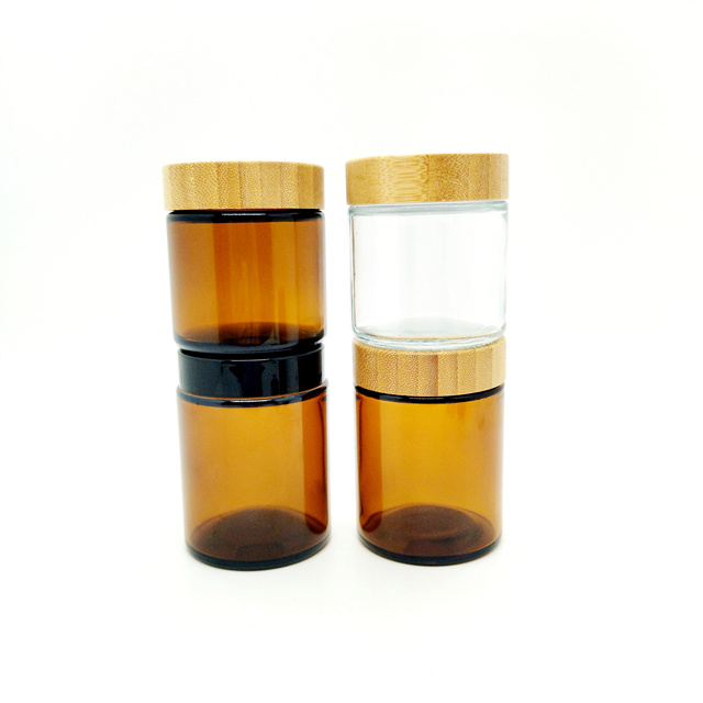 Luxury Pretty Round Glass Cosmetic Jars 4oz 6oz 120ml 180ml 100g 150g Amber clear Glass Jar With Bamboo Wooden Cap