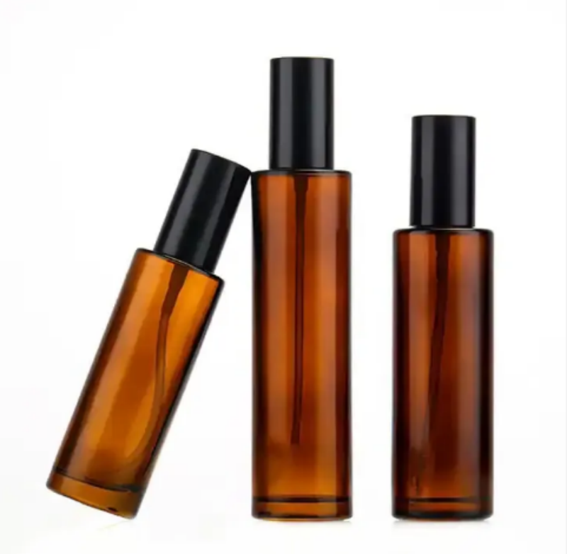 120 Ml 4 Oz Luxury Round Amber Brown Clear White Black Pump Glass Bottle for Eye Serum Essential Oil Lotion Bulk