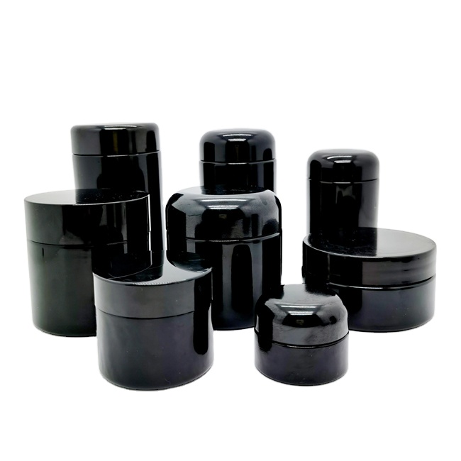 100ml 150ML 250ml Natural Organic Stone Black Uv Violet Round Cosmetic Face Cream Child Resistant Glass Jar With CR Black Lid