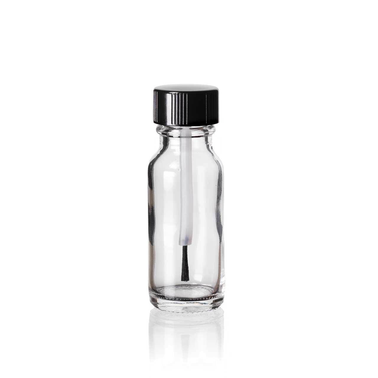 1/2oz 1oz 2oz 4oz Clear Glass Boston Round Bottles With Black Phenolic Pe Lined Brush Caps