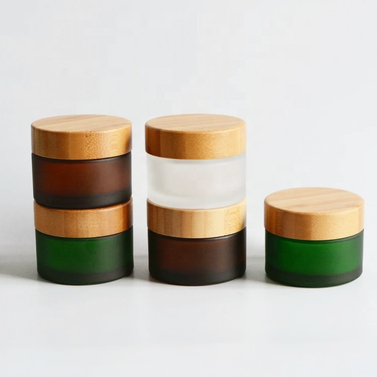 Factory Direct Supply 5g 15g 30g 50g 100g Round Frosted Black Glass Container Jar With Real Bamboo Lid for Cosmetic Package