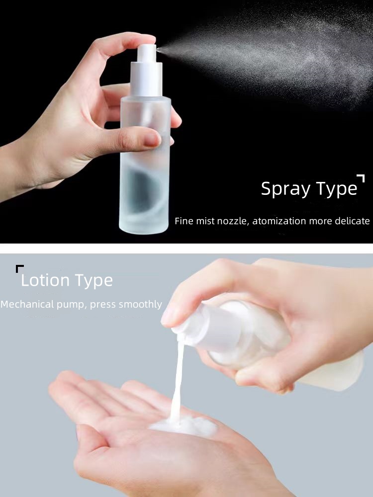 Recyclable Wholesale Empty Frosted Glass Lotion Bottle for Skin Care 30ml 100ml Cosmetic Pump Glass Spray Bottle Manufacturers