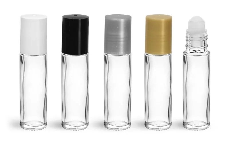 5ml 10ml Cosmetic Packaging Clear Roll on Bottle Essential Oil Pink Glass Roller Perfume Container Bottle W/ Cap