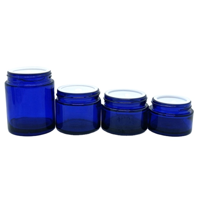 15 20 30 50 100 ml g Small Empty 10g Face Cream Cosmetic Blue Glass Jar Round With Lid Scrub Body Butter Jar