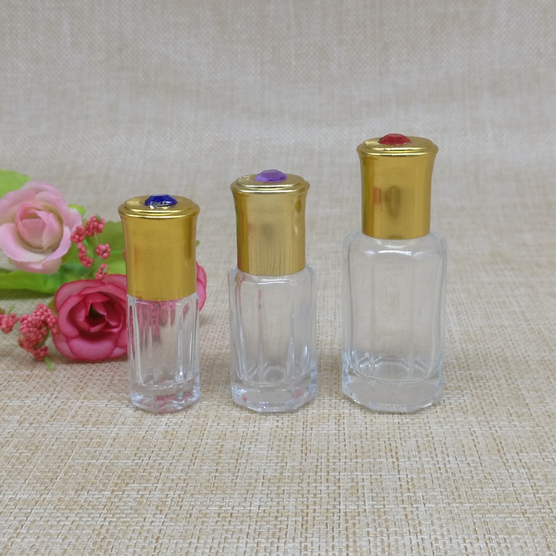 3ml 6ml Octagonal Thick Glass Roll on Bottles Essential Oil Empty Perfume Bottle 12ml