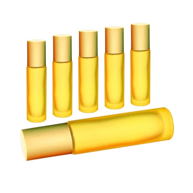 Colorful 5 ml 10ml Yellow Orange Purple Empty Round Glass Roll on Bottle for Essential Oil With Roller Ball and Lid