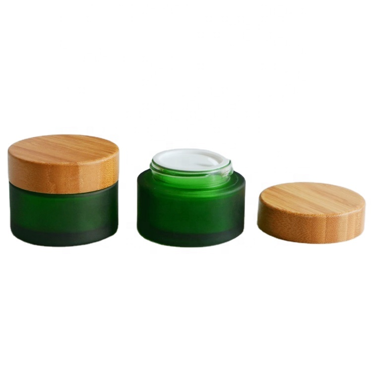 Green Frosted Round 30g 50g 150g Glass Cream Jar With Bamboo Lid 5ml 10ml 30ml 50ml 100ml Dropper Bottle Cosmetic Container
