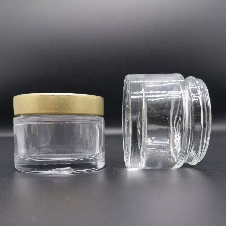 Custom 1oz 30g 2oz 60g  Empty Round Container Skin Care Packaging Powder Glass Cosmetic Jars With Metal Screw Lid
